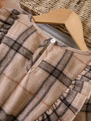 Girls' Plaid Ruffle Trim Dress Set with Hat