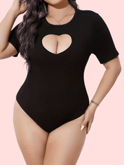 Heart Shape Hole Bodysuit Sexy Slim Crew Neck Summer Bodysuit Women's Clothing