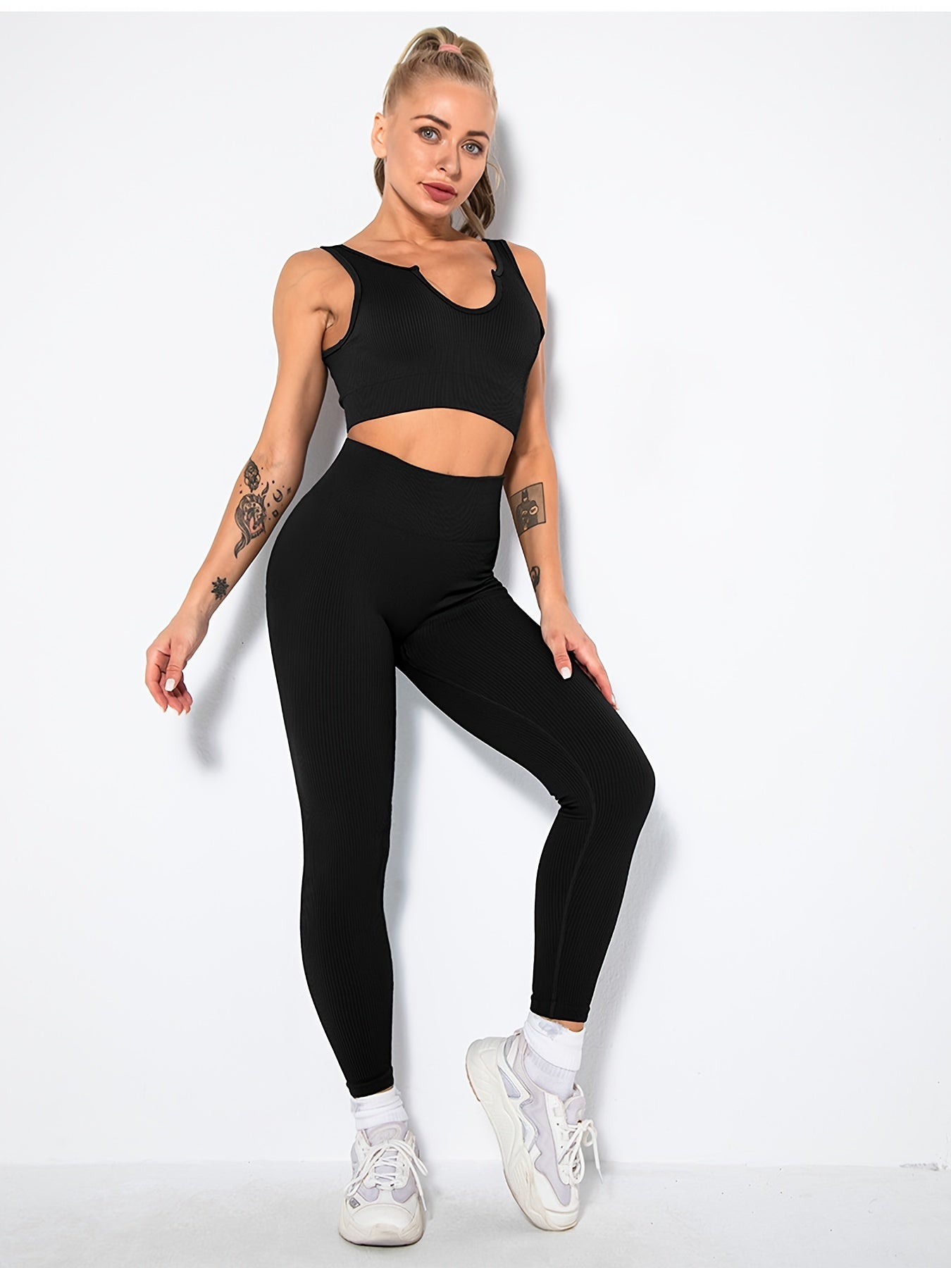 2pcs Seamless Yoga Fitness Set Women Quick Dry Sports Sleeveless Top Leggings