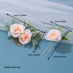 2 Pcs Bridal Flower Hair Comb Wedding Hairpin Decoration