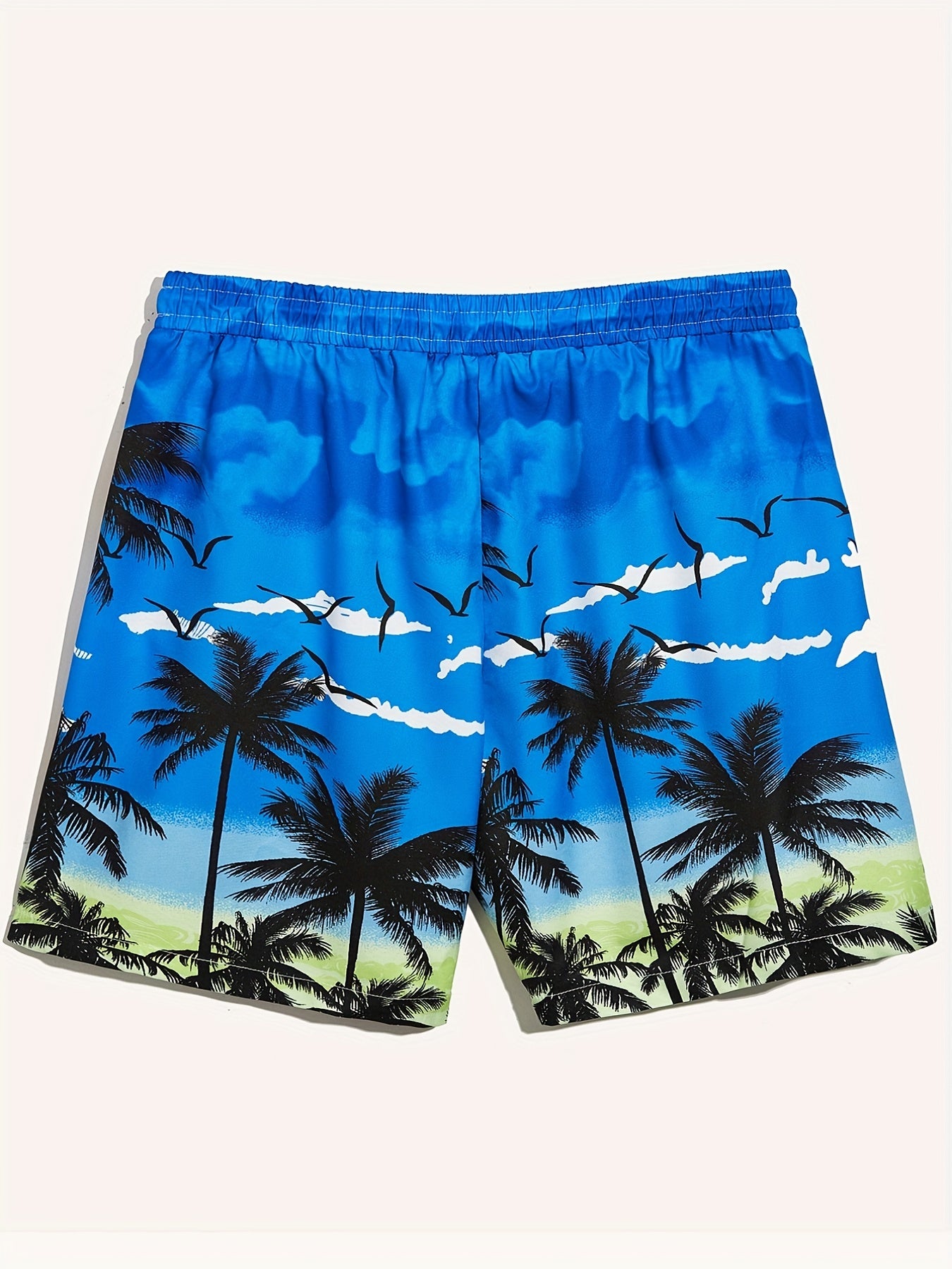 Quick Dry Drawstring Men's Swim Trunks Palm Trees Print Board Shorts