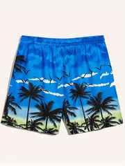 Quick Dry Drawstring Men's Swim Trunks Palm Trees Print Board Shorts