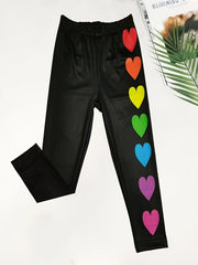 Versatile Heart Graphic Leggings Girls Comfy Leggings All Season Sports