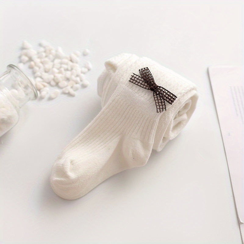 Girls Bow Decor Ribbed Knit Pantyhose Soft Tights Leggings Pants