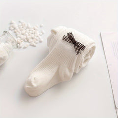 Girls Bow Decor Ribbed Knit Pantyhose Soft Tights Leggings Pants