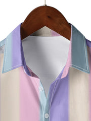 Pastel Stripes Print Men's Button Up Shirt For Summer Beach