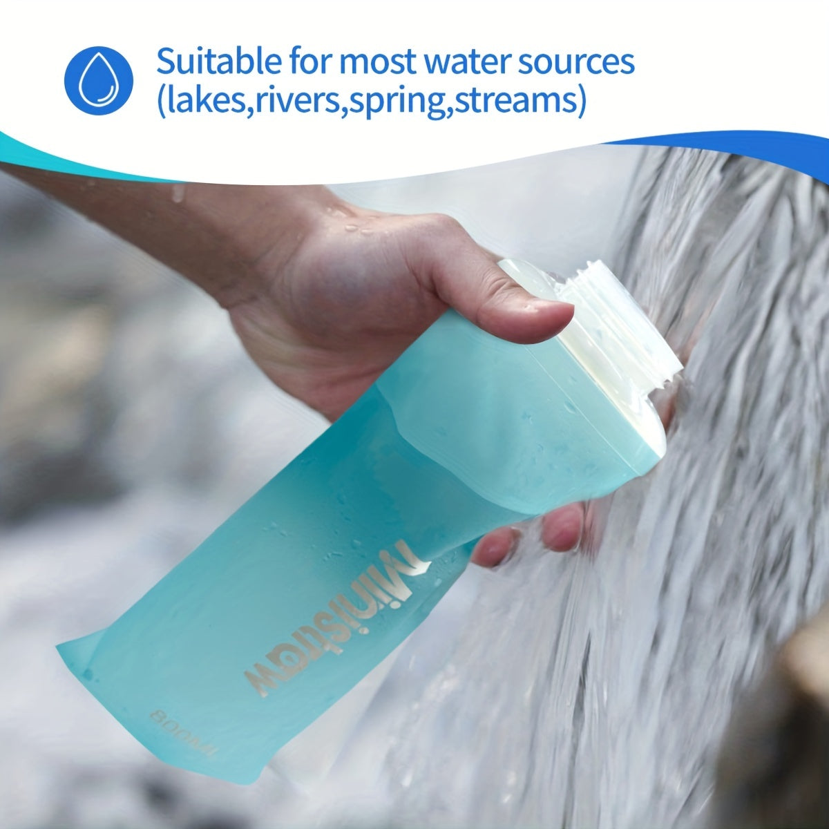 800ml Collapsible Water Bottle w/ Filter BPA Silicone Camping Hiking