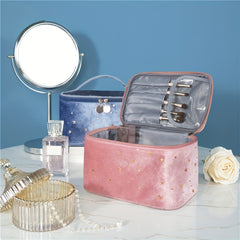 Velvet Makeup Bag with Handle Cosmetic Bags Star Pattern Toiletry Travel Bag