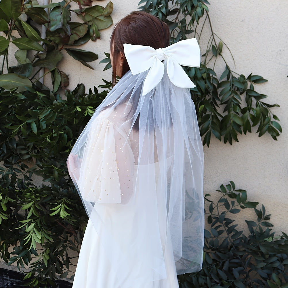 Short Wedding Bridal Veil Hair Bow Clip Bridal Bow Veil