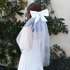 Short Wedding Bridal Veil Hair Bow Clip Bridal Bow Veil