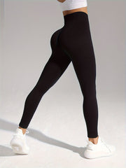 Solid Fitness Sports Leggings High Stretch Slim Fit Workout Pants