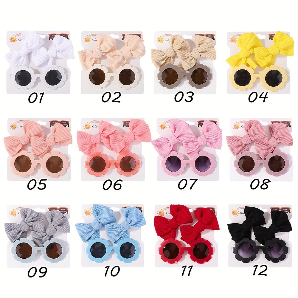 3 Piece Baby Girl Outfit Set with Bowknot Hair Clips and Sunglasses