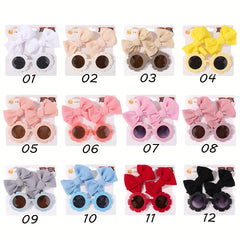 3 Piece Baby Girl Outfit Set with Bowknot Hair Clips and Sunglasses