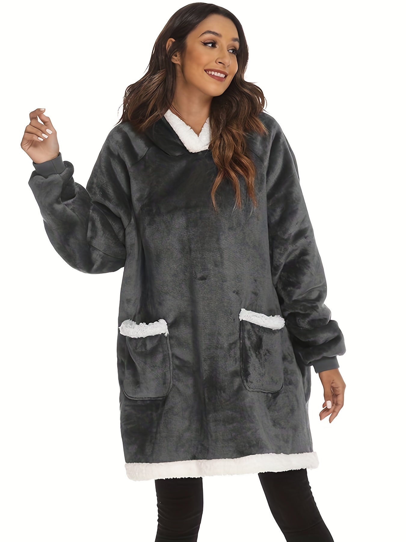 Plush Hooded Lounge Top Soft & Warm Long Sleeve Robe Women's Loungewear