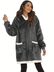 Plush Hooded Lounge Top Soft & Warm Long Sleeve Robe Women's Loungewear