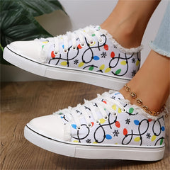 Women's Cartoon Pattern Flat Shoes Lightweight Comfortable Lace Up Sports Shoes