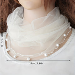 Faux Pearl Ruffle Scarf Gauze Neck Warmer Infinity Loop Scarf
