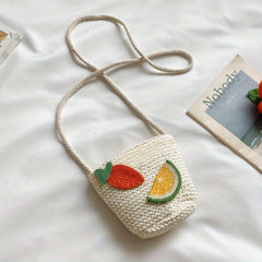 Kids Cartoon Straw Crossbody Bag with Zipper Coin Purse