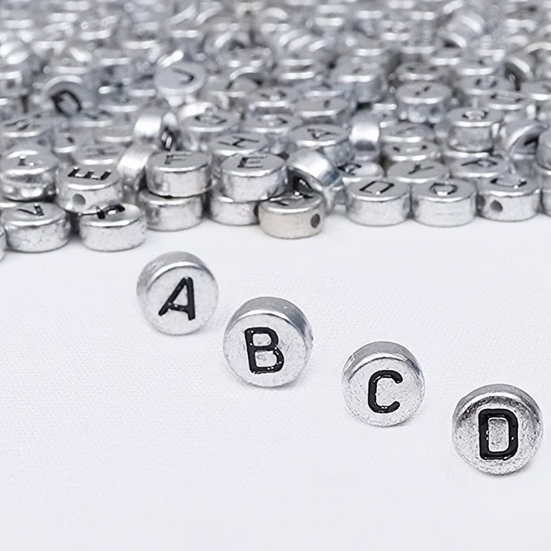 100pcs Silvery Alphabet Acrylic Beads for DIY Jewelry & Bracelet Crafting