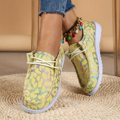 Leopard Boat Shoes Women Lace Up Low Top Slip on Flats Comfortable & Lightweight