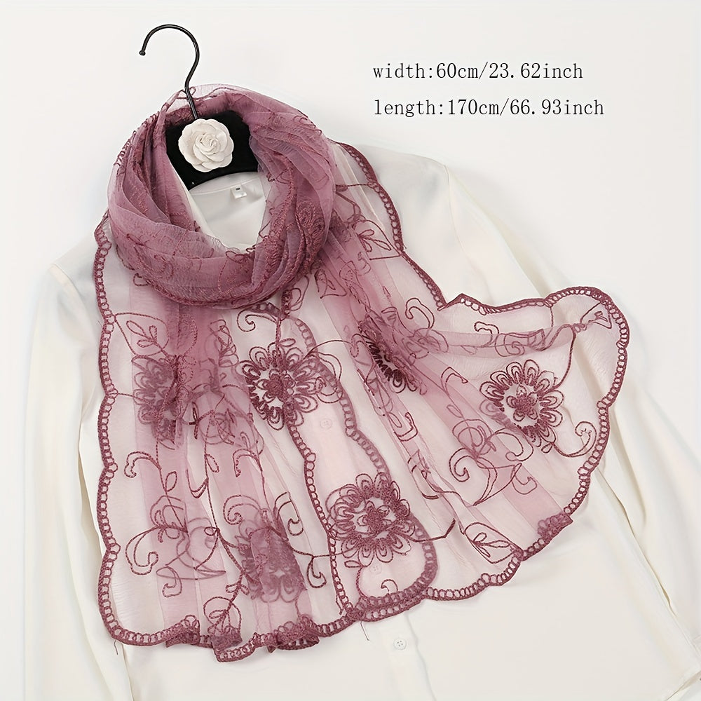 Floral Embroidery Lace Scarf Solid Shawl Thin Head Wrap Sunscreen