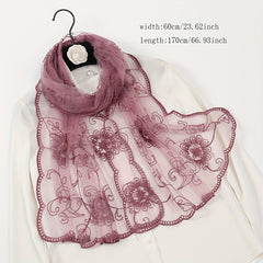 Floral Embroidery Lace Scarf Solid Shawl Thin Head Wrap Sunscreen