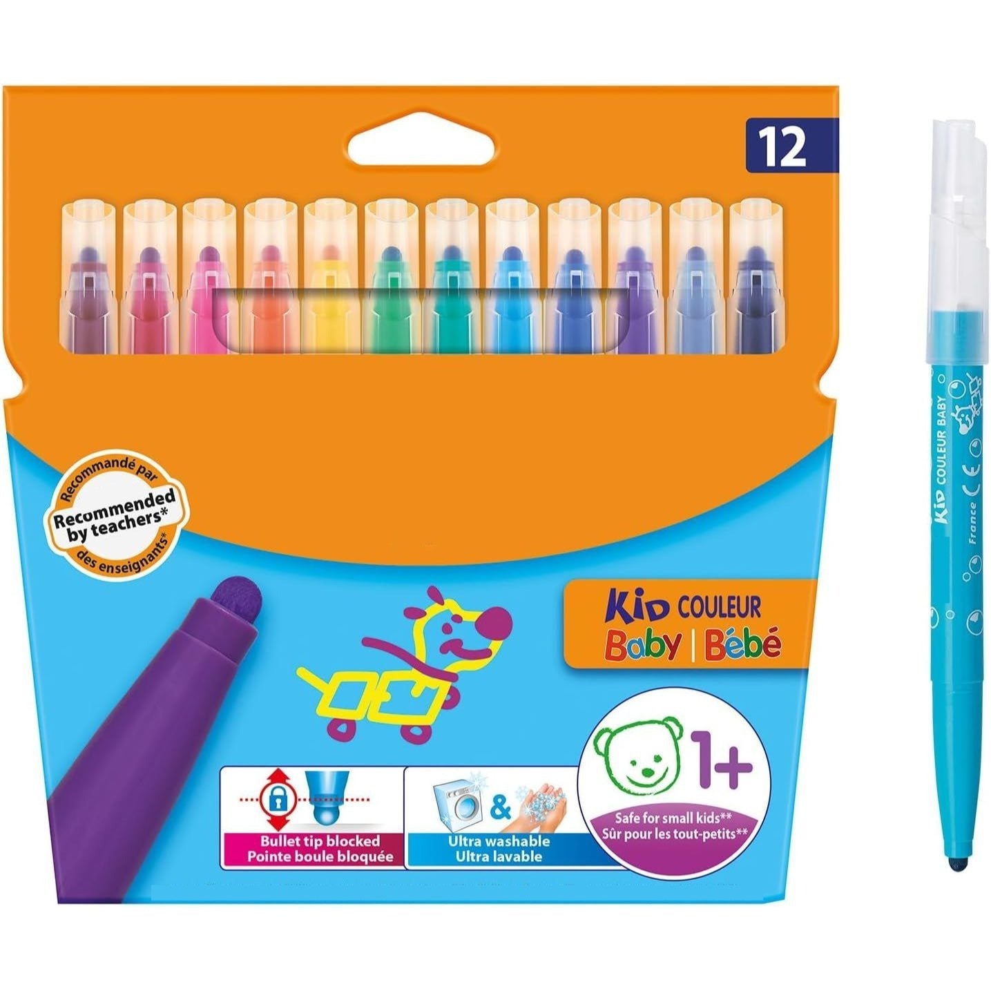 12 Ultra Washable Marker Pens for Kids Bright Colors Easy Grip