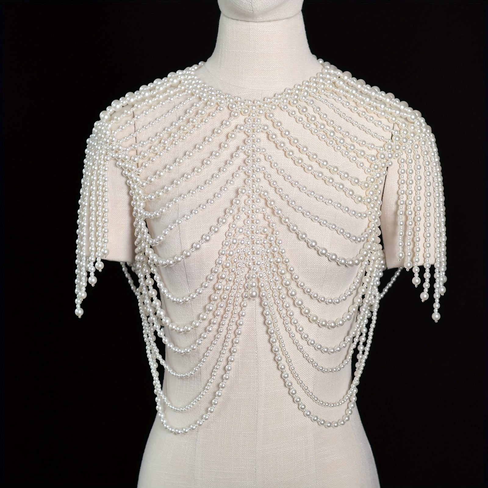 Baroque Faux Pearl Body Chain Shawl for Women Bridal Gowns Banquets Photoshoots