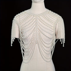 Baroque Faux Pearl Body Chain Shawl for Women Bridal Gowns Banquets Photoshoots