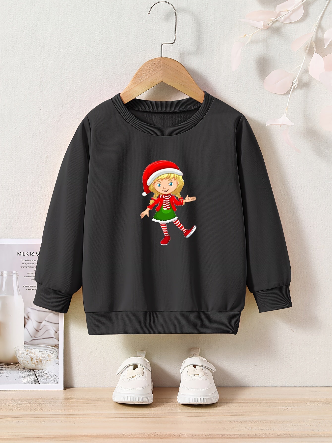 Christmas Anime Elf Print Girls Casual Pullover Sweatshirt