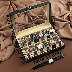 1pc Faux Leather Watch Box 12-grid Storage Collection