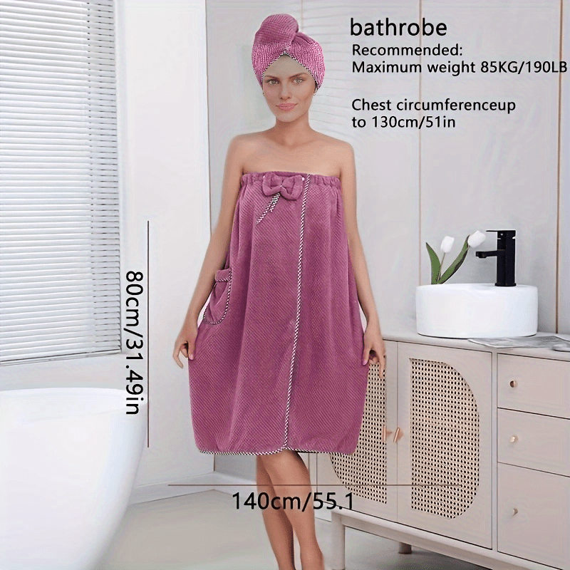 2pcs Wearable Bath Towel And Hair Towel Bowknot Adjustable Bath Skirt