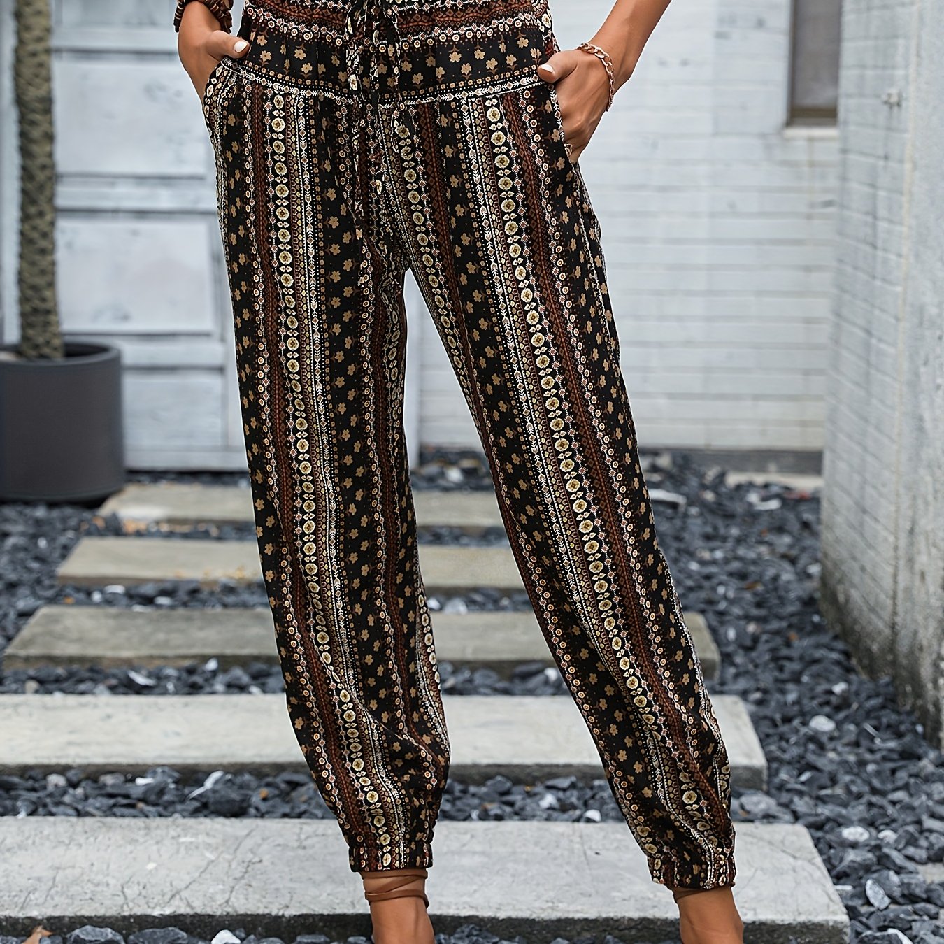 Tribal Print Drawstring Pants Boho Elastic Waist Pants
