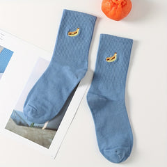 Cartoon Banana Embroidery Socks Mid Tube Women's Stockings