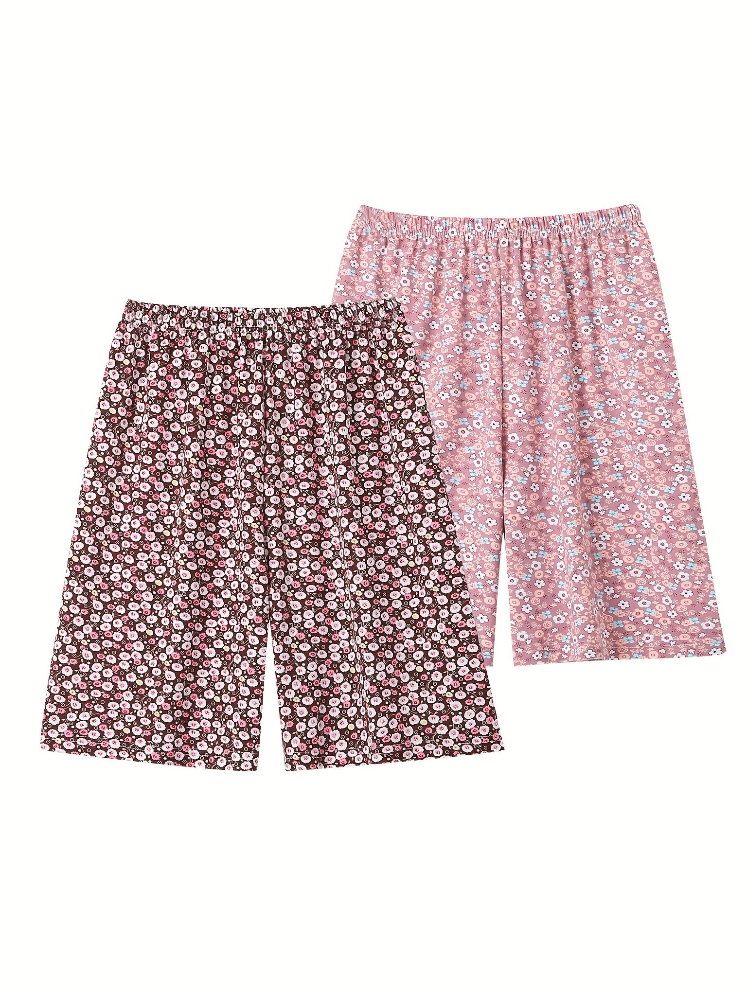 2 Pack Plus Size Pajama Bottoms Set Floral Print High Stretch