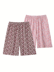 2 Pack Plus Size Pajama Bottoms Set Floral Print High Stretch