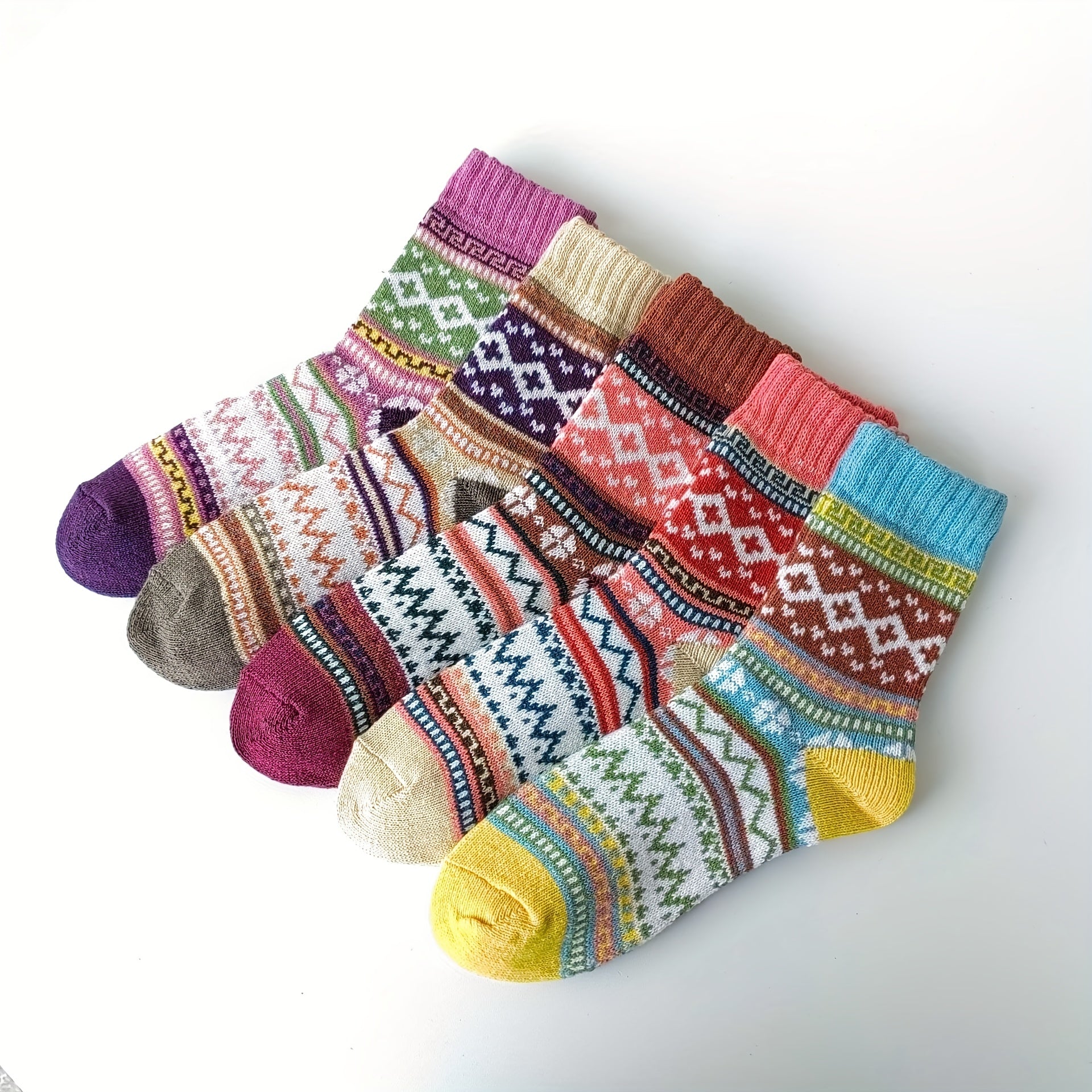 5 Pairs Geometric Pattern Colorblock Socks Women's Stockings