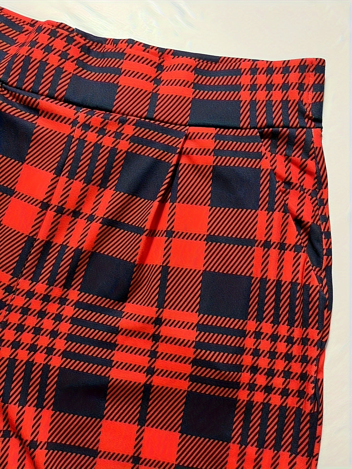 Plaid Pattern Skinny Leggings High Waist Stretchy Leggings