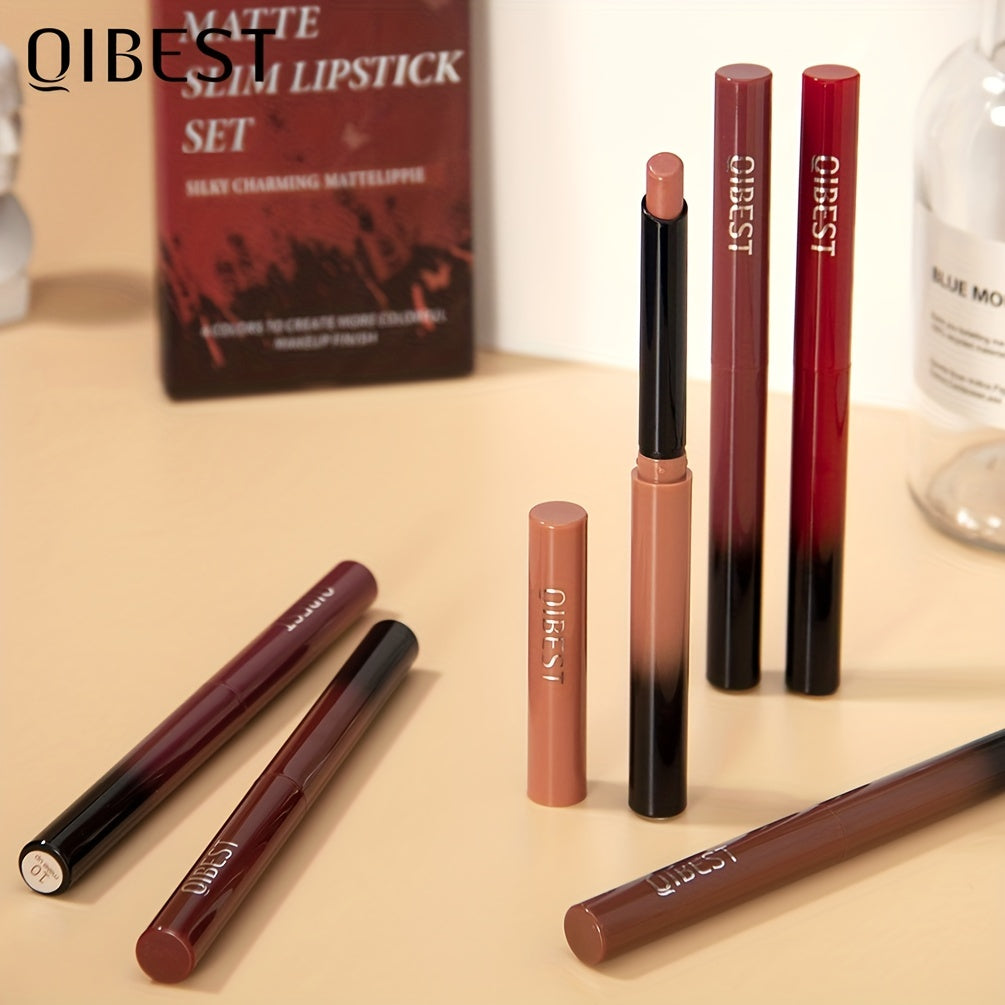 6Pcs Waterproof Lip Liner & Lipstick Set Kit Chestnut Nude Dark Brown Matte Red