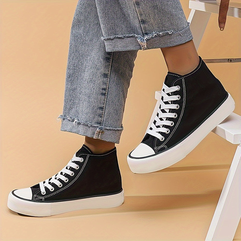 Girl's High Top Solid Skate Shoes Comfy Non Slip Casual Lace Up Platform