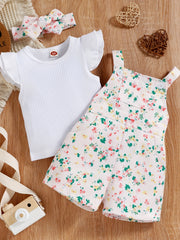 Baby Girls Floral Top & Overalls Set for Summer