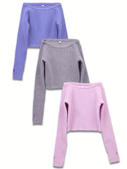 Girls' Long Sleeve Knitted Ballet Dance Top Sweater Pullover Shirt
