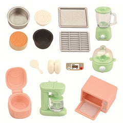 14pcs Dollhouse Kitchen Set: Microwave, Rice Cooker, Egg Cooker & More