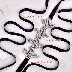 Rhinestone Embellished Bridal Headband with Satin Ribbon