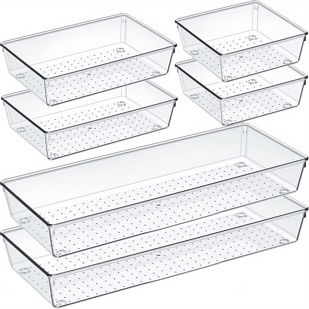 6pcs Plastic Drawer Organizer Set for Cosmetics Storage in Bathroom