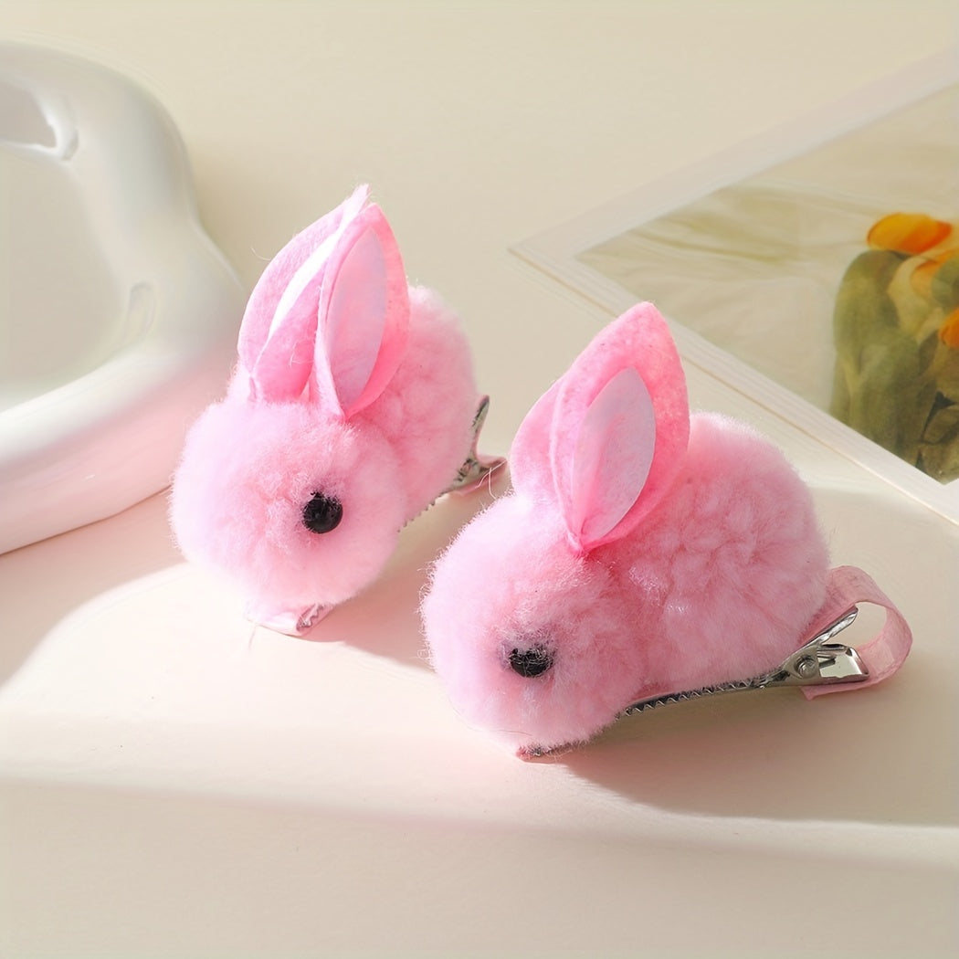 2pcs Baby Girls Plush Rabbit Hair Clips Princess Decorative Hair Accessories
