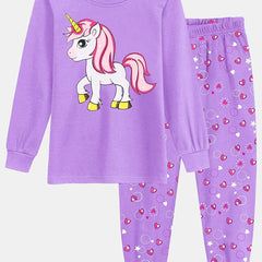 Girls Unicorn Print Pajamas Set Long Sleeve T shirt & Heart Print Pants