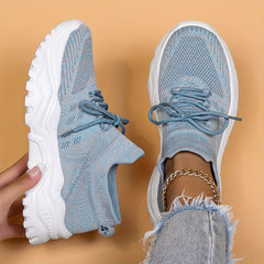 Women's Breathable Knit Sneakers Lightweight Low Top Lace Up Shoes