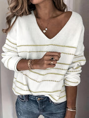 Striped V Neck Sweater Long Sleeve
