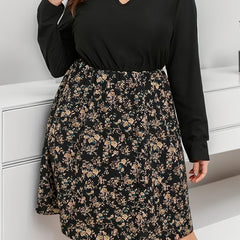 Colorblock Floral Print V Neck Dress